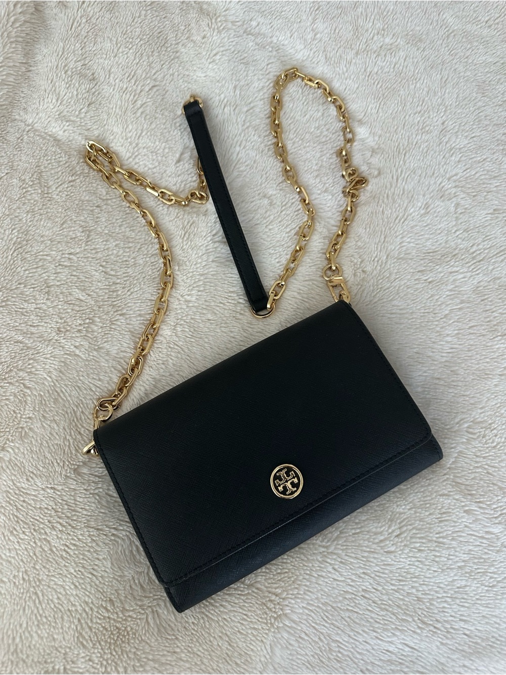 Tory Burch Black Leather Convertible Chain crossbody Bag